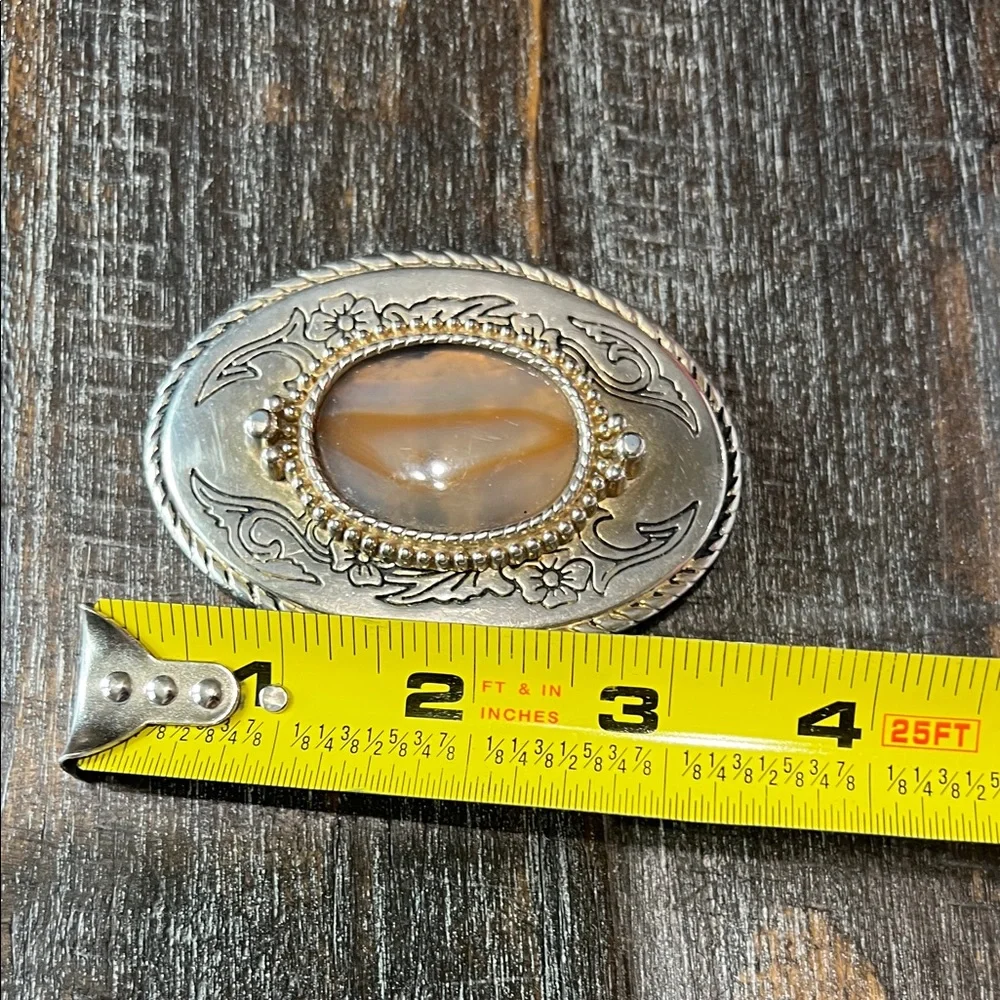 Vintage Silver and Brown Oval Belt Buckle
